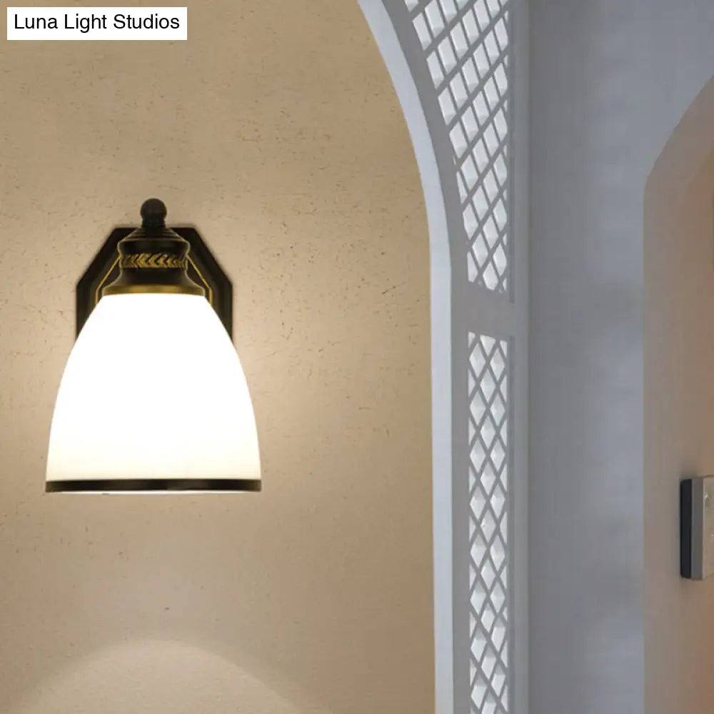 Classic Cream Glass Wall Sconce - Bell Shape Black Light For Living Room