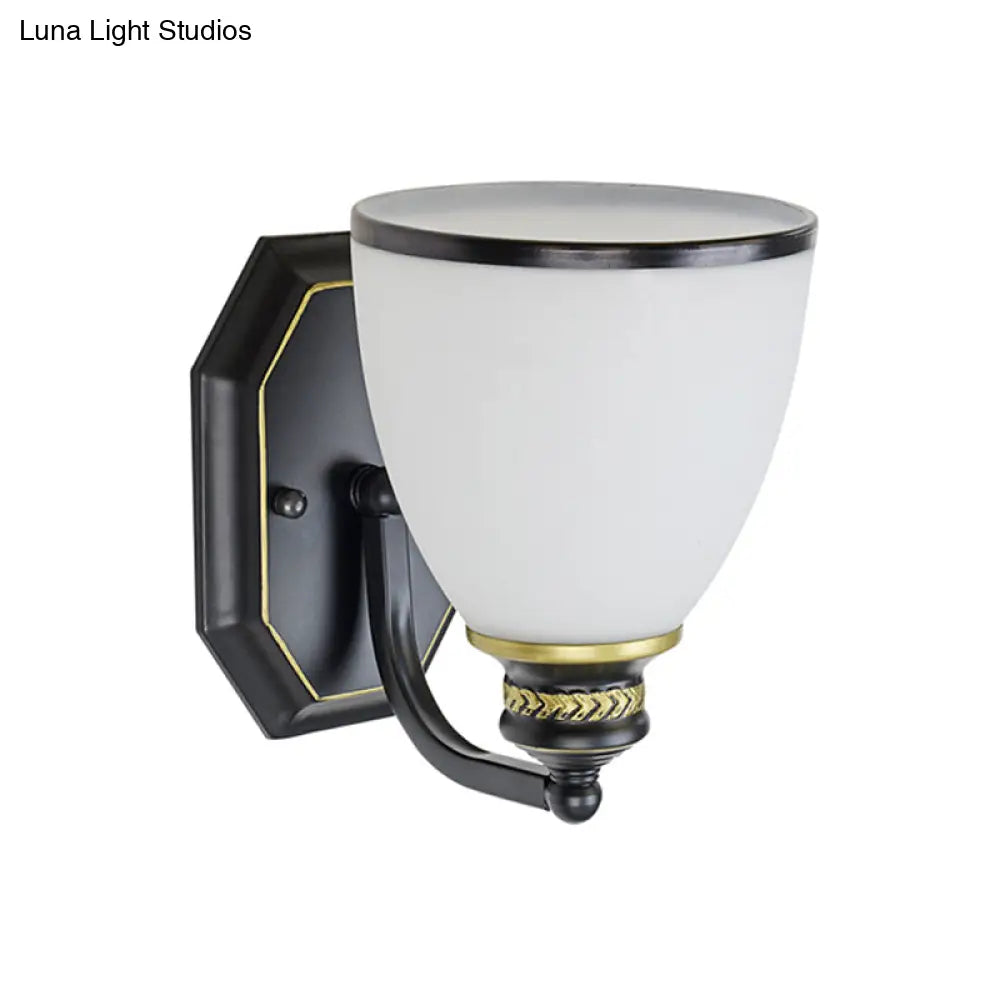 Classic Cream Glass Wall Sconce - Bell Shape Black Light For Living Room