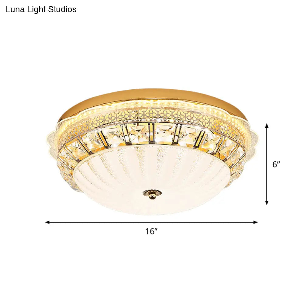 Classic Crystal Bowl Flush Ceiling Light - Led Mount Fixture White 16’/19.5’ Wide Bedroom Lighting