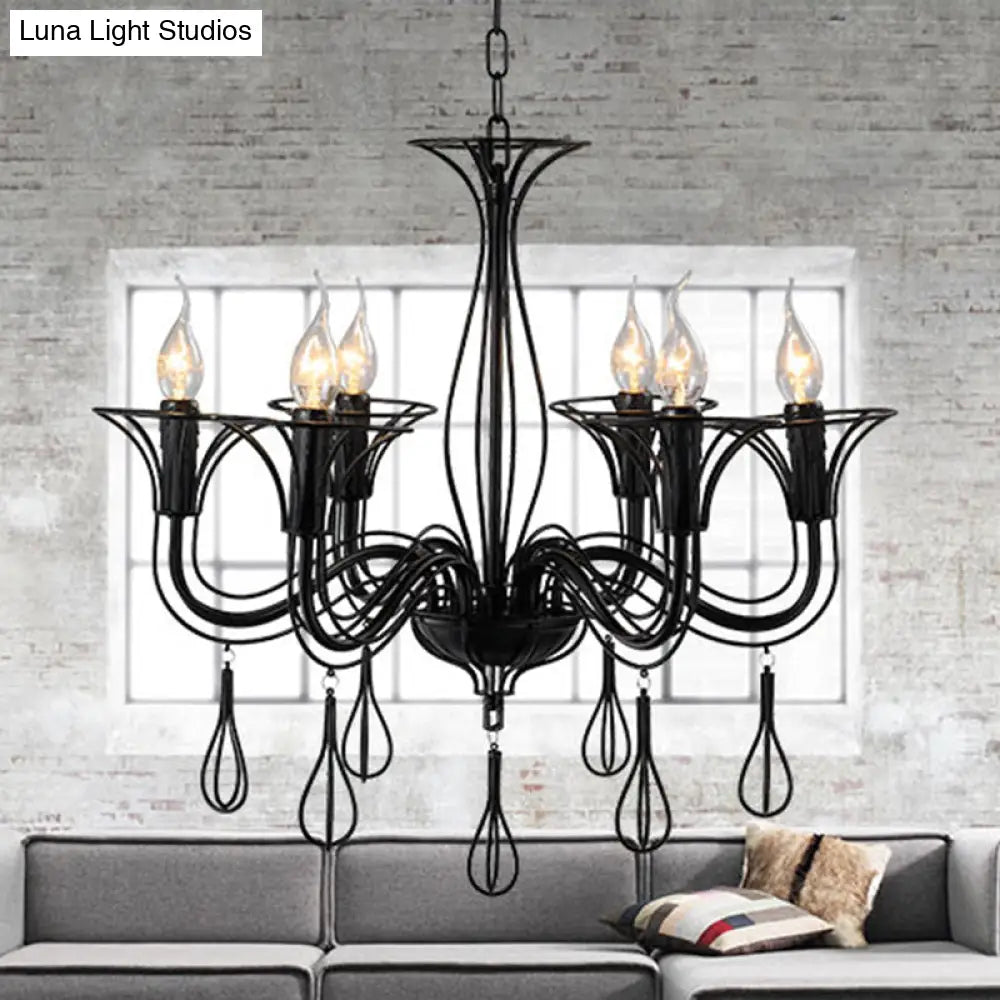 Classic Dark Brown Scrolled Arm Pendant Chandelier - 5/6-Light Metal Fixture For Living Room