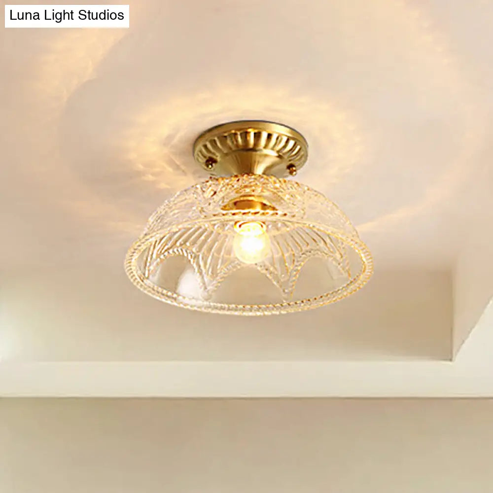 Classic Dome Crystal Semi Flush Mount Light In Brass For Living Room - 1 Ceiling Lighting