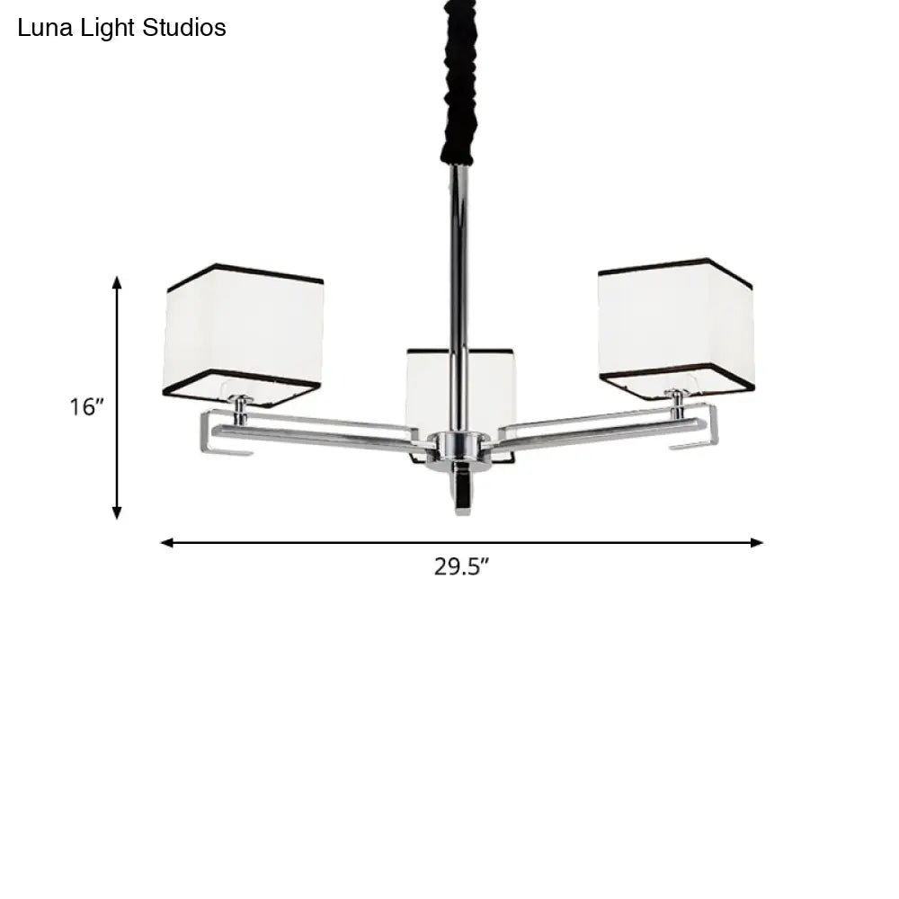 Classic Fabric White Pendant Lamp With Square Design - 3/6/8 Lights Ideal For Bedroom Chandelier