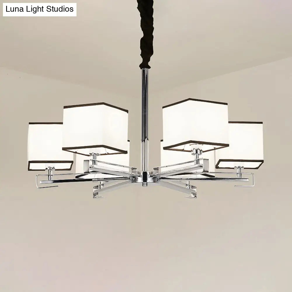 Classic Fabric White Pendant Lamp With Square Design - 3/6/8 Lights Ideal For Bedroom Chandelier