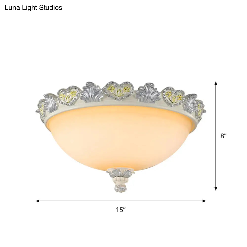Classic Flush Mount Fixture: 3 - Bulb 15’/19’ Wide Frosted Glass Ceiling Light With Blossom