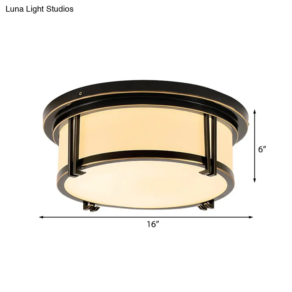 Classic Frosted Glass Led Flush Mount Lamp - Black/Brass Finish Warm/White Light Perfect Living