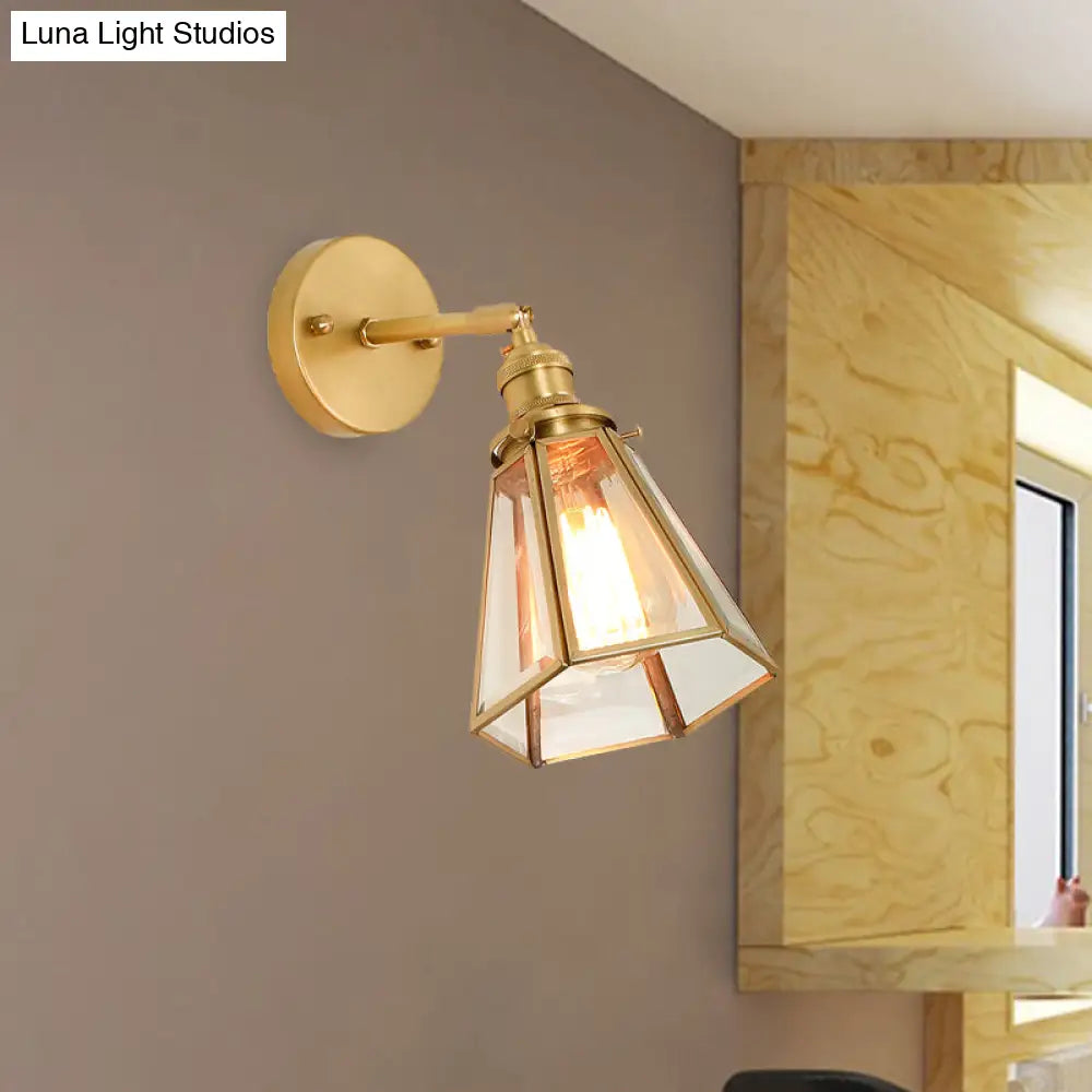 Classic Gold Colonial Tapered Wall Light: Clear Glass Sconce Lamp With/Without Pull Chain
