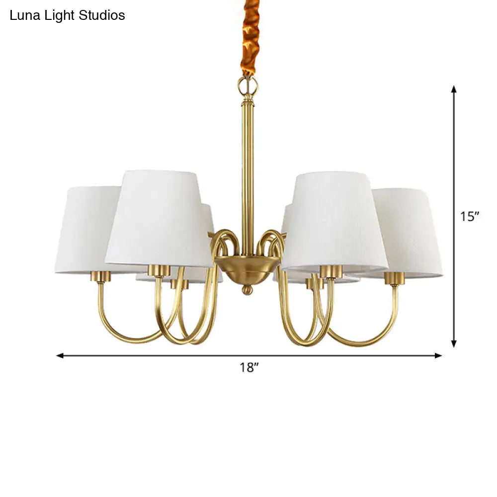 Classic Gold Metal Chandelier With Tapered Fabric Shade - Available In 3 6 Or 8 Lights