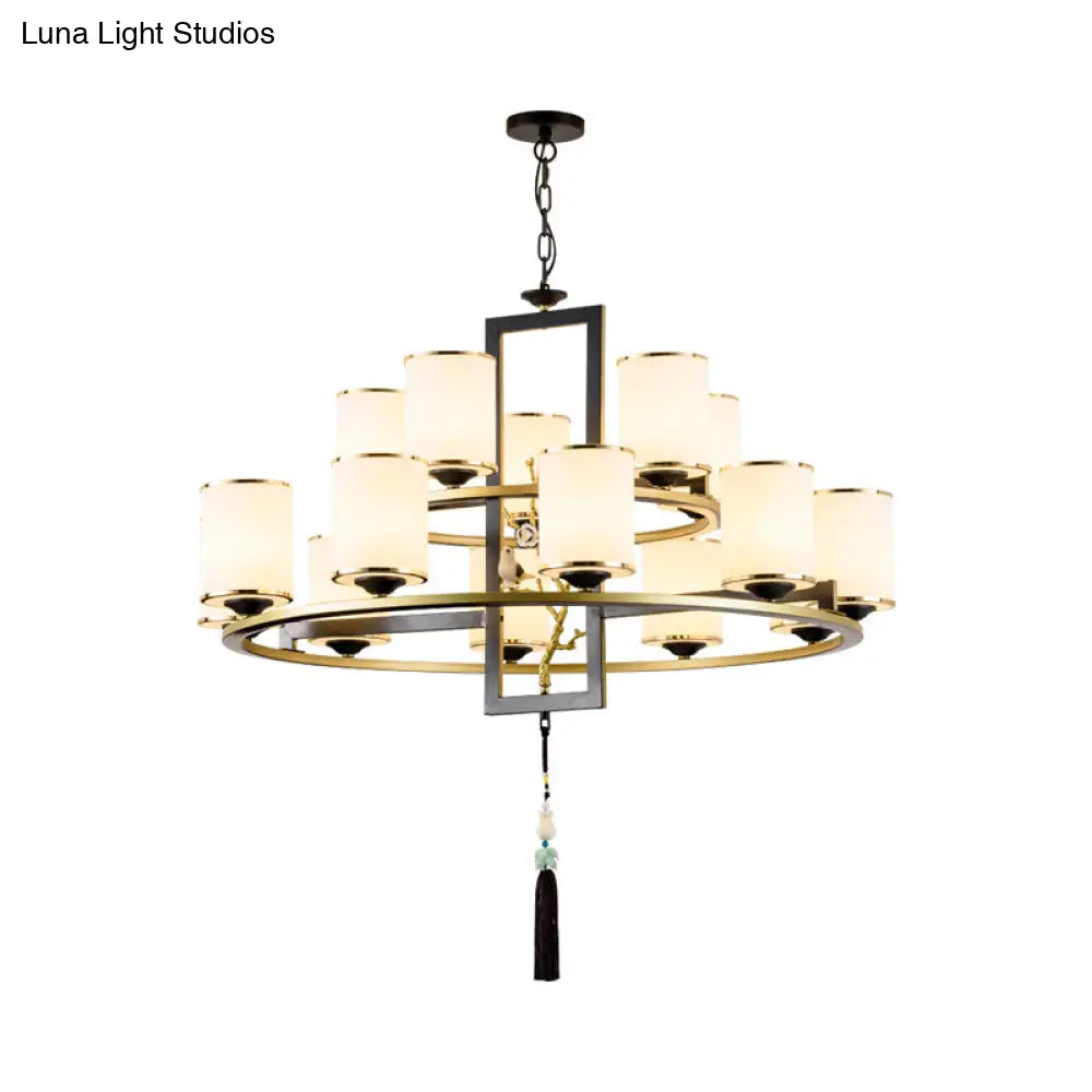 Classic Metal Cylinder Chandelier - 6/8/10 Lights Living Room Pendant Lighting In Black And Gold