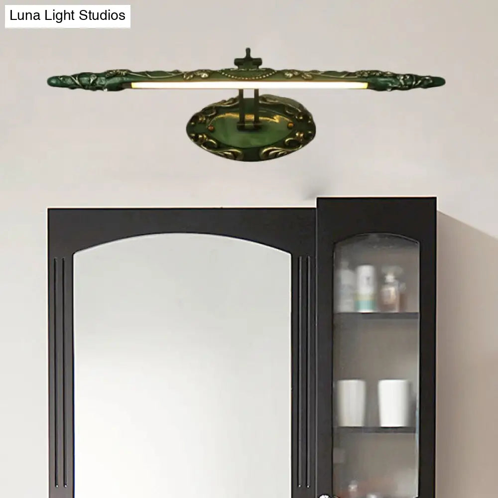 Classic Metal Led Bathroom Sconce Lamp - Green Elongated Vanity Light Fixture 19.5/23.5/26 Wide