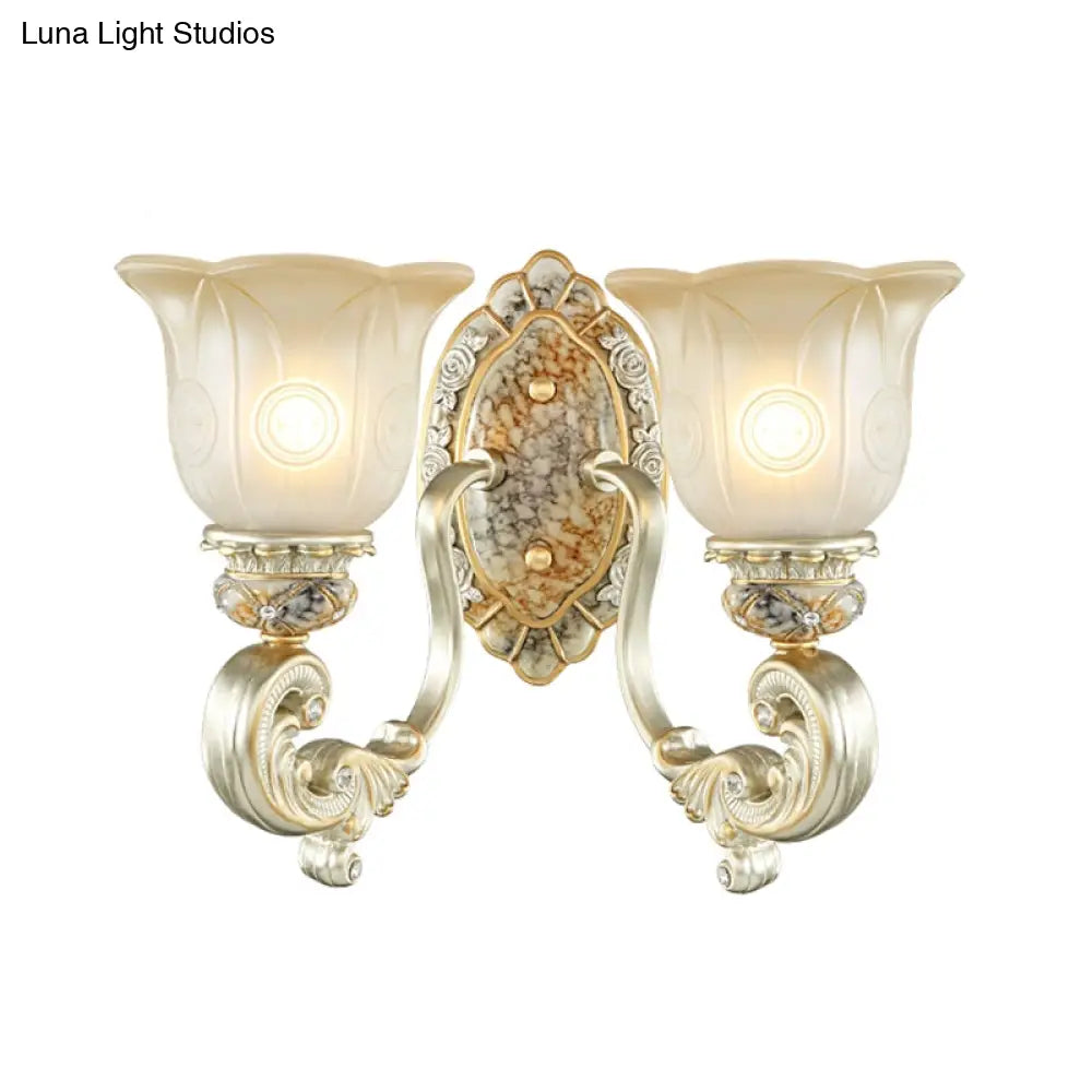 Classic Scalloped Wall Light Fixture With White Glass 1/2-Light Mount In Gold - Perfect For Bedrooms