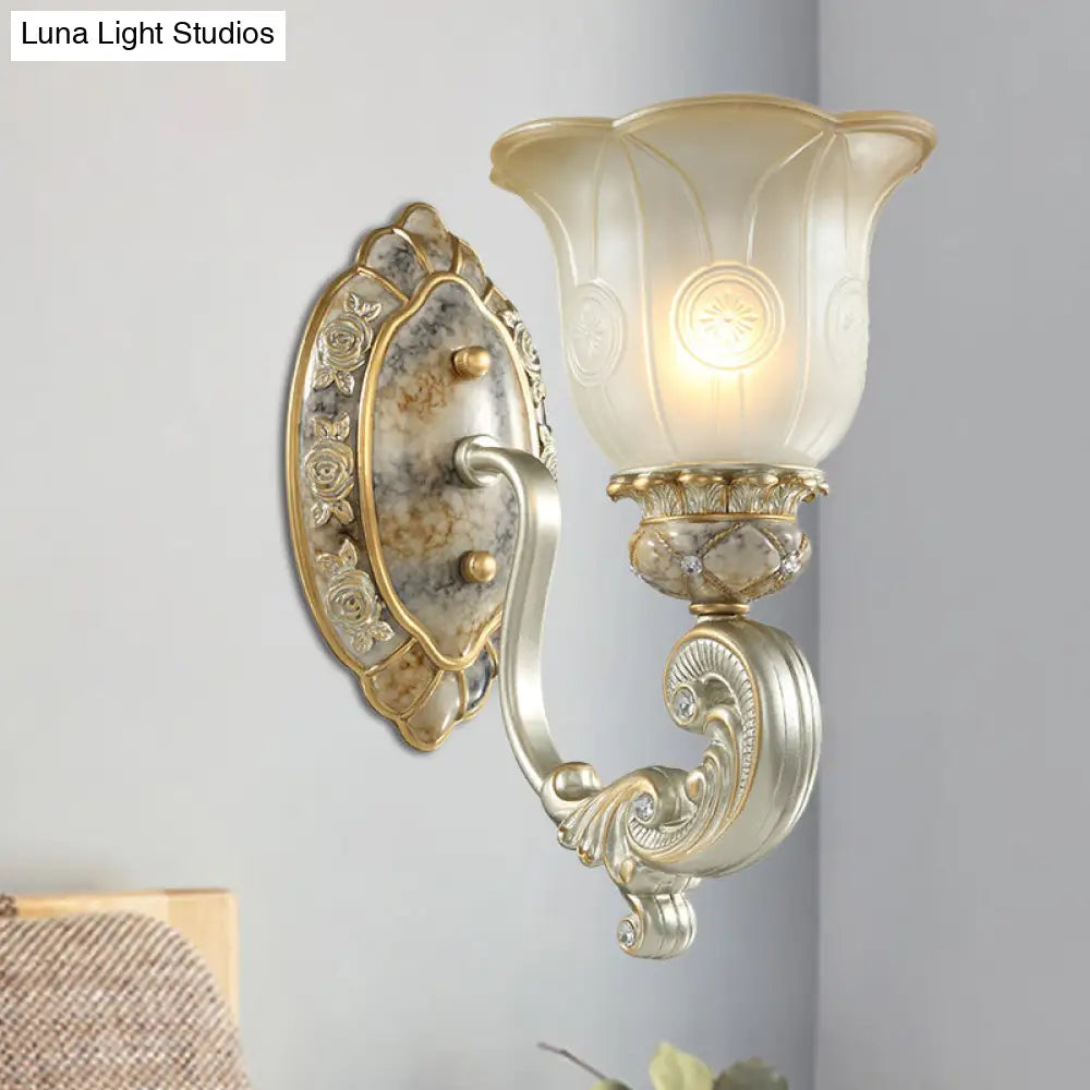 Classic Scalloped Wall Light Fixture With White Glass 1/2-Light Mount In Gold - Perfect For Bedrooms