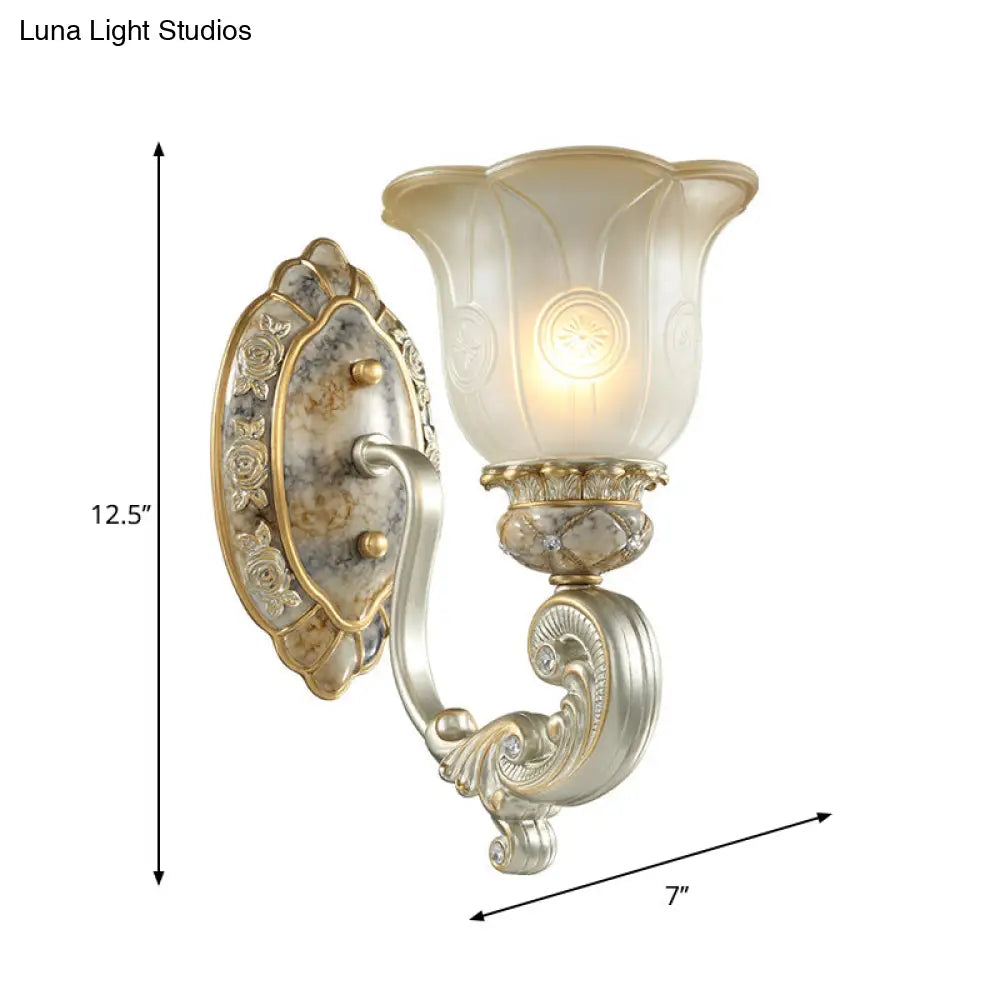 Classic Scalloped Wall Light Fixture With White Glass 1/2-Light Mount In Gold - Perfect For Bedrooms