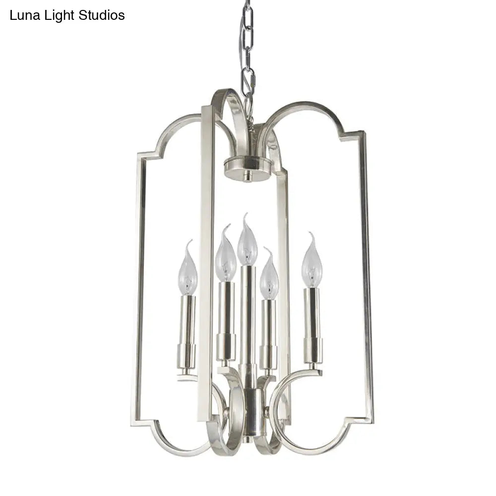 Classic Silver Candle Chandelier - Elegant Metal Pendant Light For Dining Room Ceiling