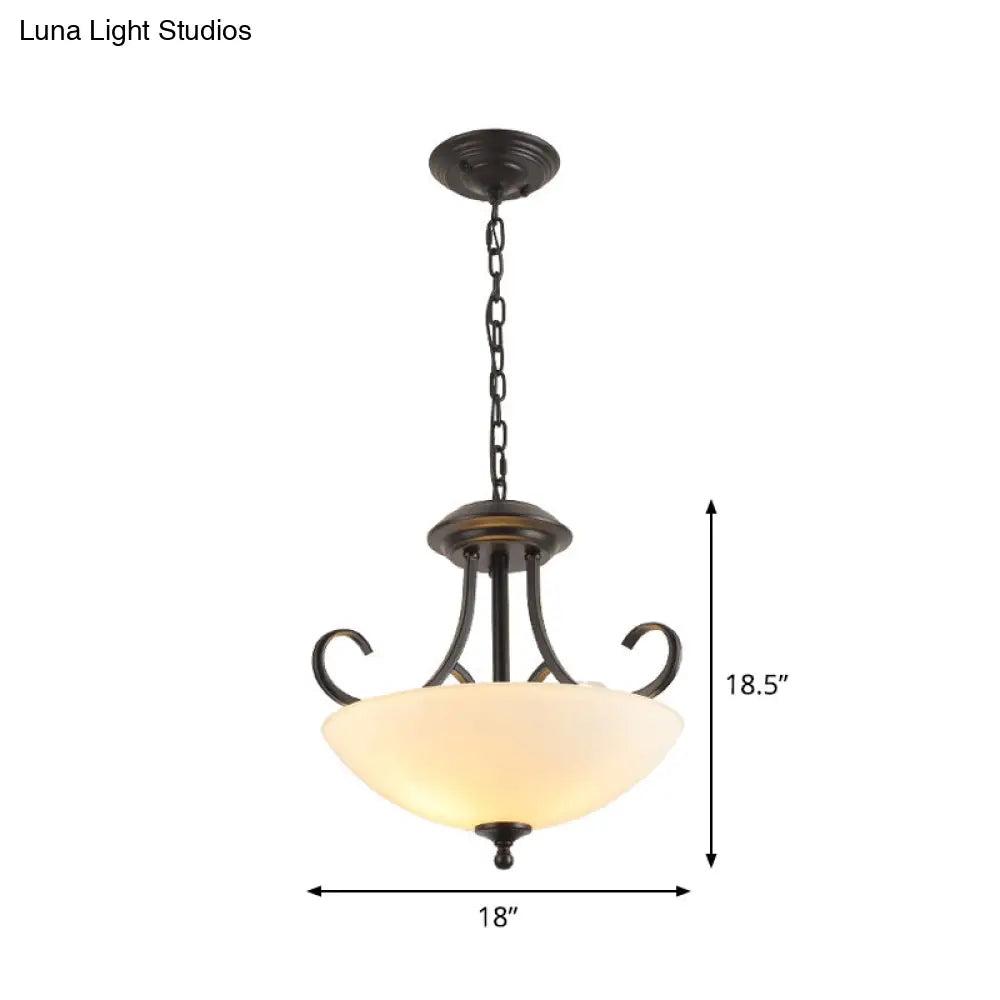 Classic White Frosted Glass 3-Bulb Pendant Chandelier With Scroll Arm