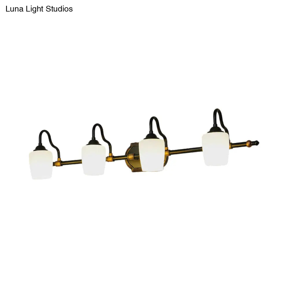 Classic White Glass Vanity Sconce - Wall Mounted Bathroom Light With Cup Shades 2/3/4 Lights