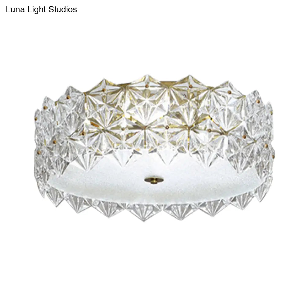 Clear Crystal Flush Ceiling Light - Contemporary Round Bedroom Lighting