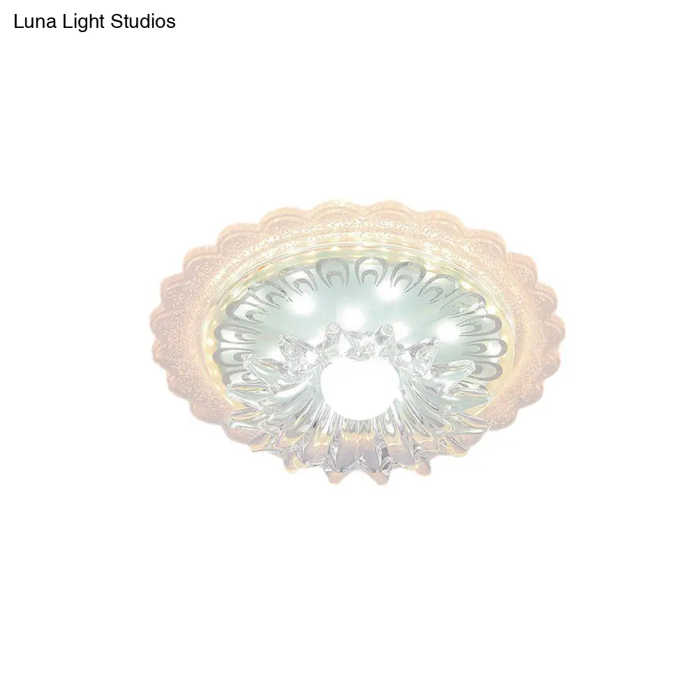 Clear Crystal Mini Ceiling Lamp With Scalloped Design - Led Flush Mount Light For Passageway And
