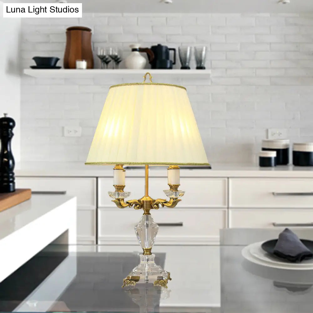 Clear Crystal Nightstand Table Lamp - Rustic Beige Candlestick Living Room Lighting Set Of 4 Lights