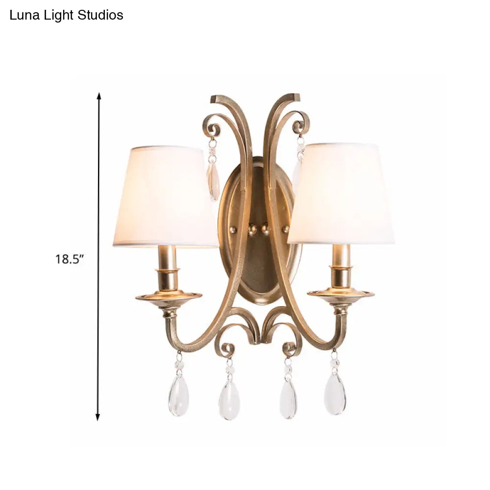 Clear Crystal Wall Lamp With Brass Tapered/Candle Design For Bedroom 1/2 Heads And Shade/Shadeless