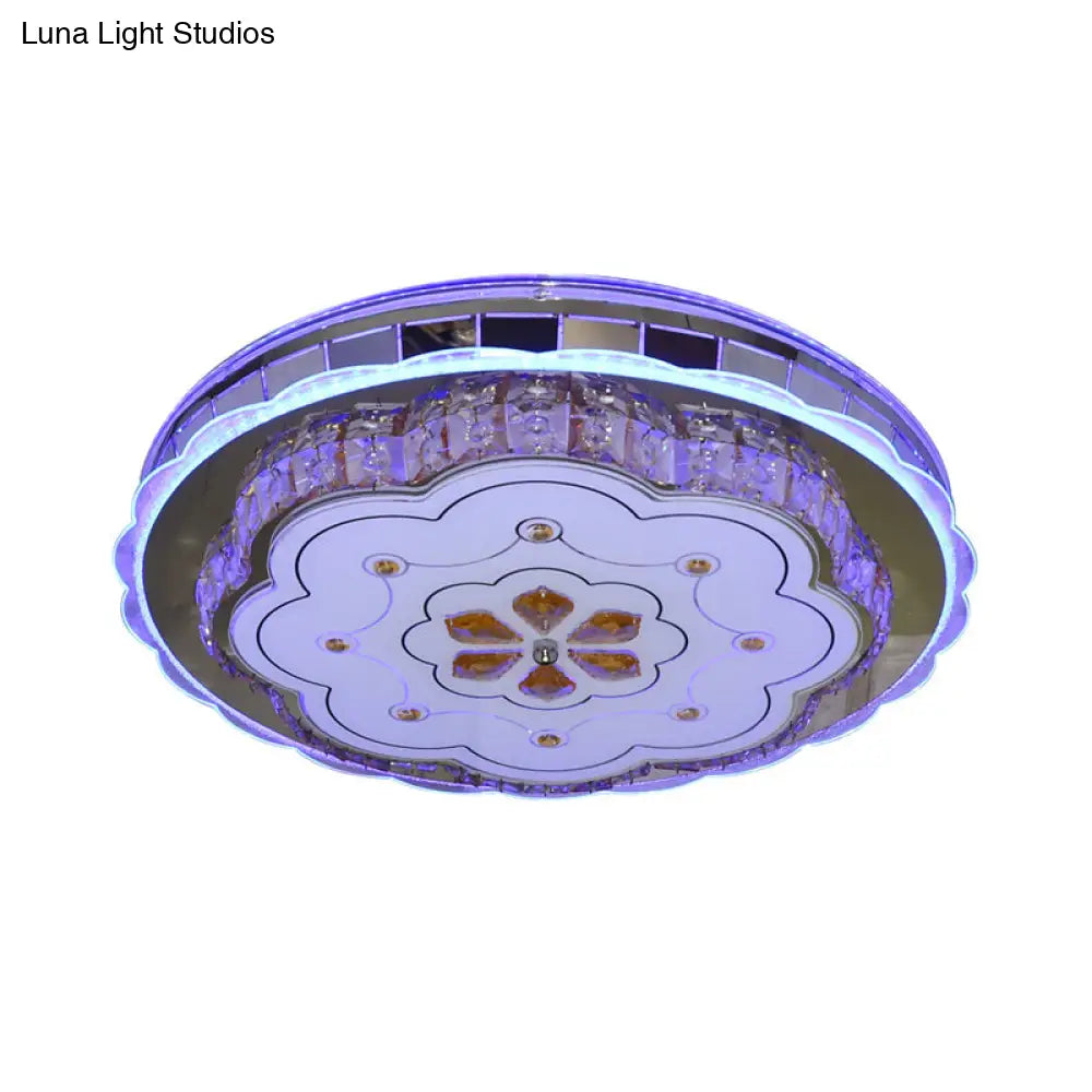 Clear Flower Crystal Flushmount Led Ceiling Lamp In Stainless Steel
