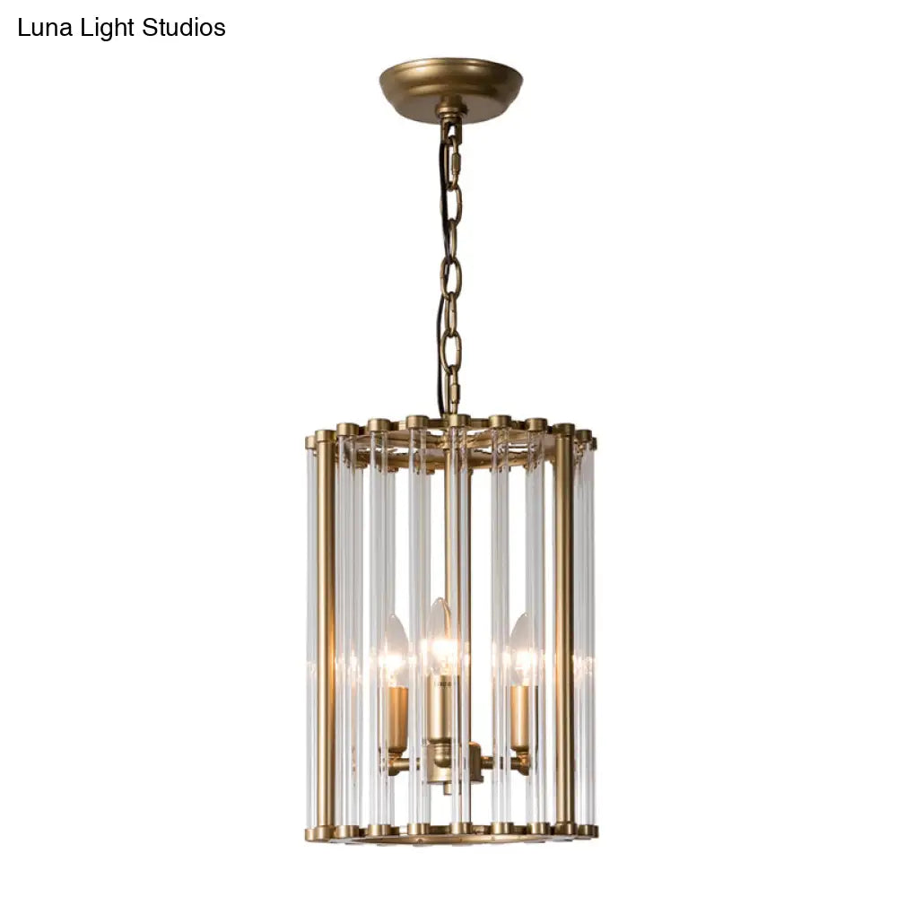 Clear Glass Pendant Chandelier - Cylindrical Design 3 Bulbs Ideal For Corridors
