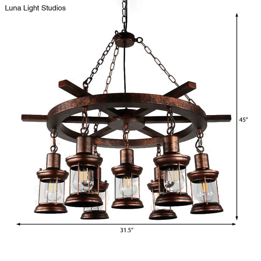 Clear Glass Vintage Style Kerosene Chandelier - 3/7-Light Bronze Pendant For Dining Room Lighting