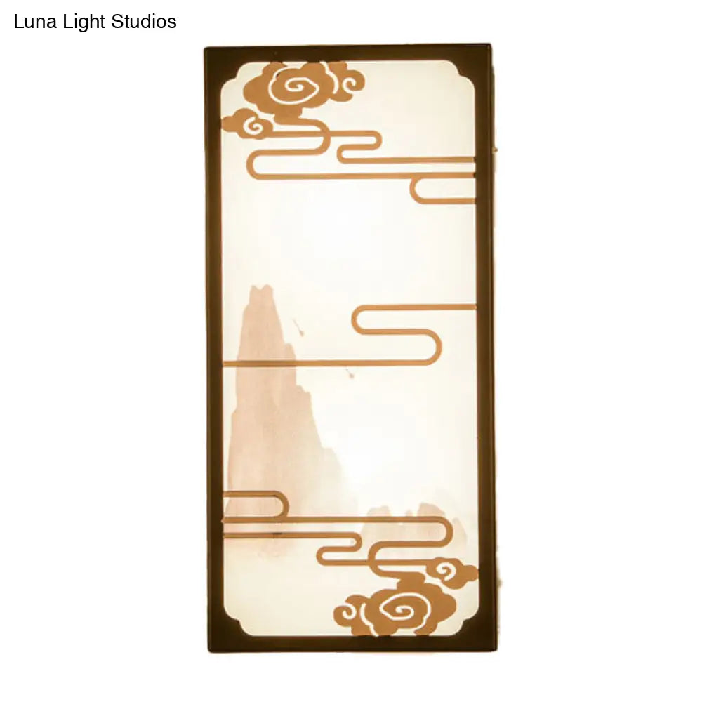 Cloud Pattern Asian Fabric Wall Lamp For Bedroom With 2 Lights And Box Mural Design