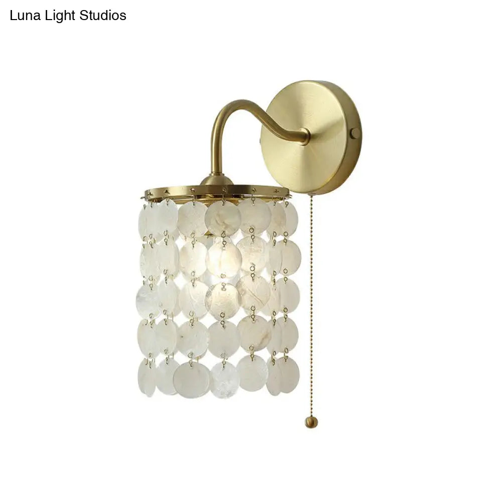 Coastal Gold Natural Shell Wall Mounted Light With Pull Chain - Single-Bulb Disc Lighting