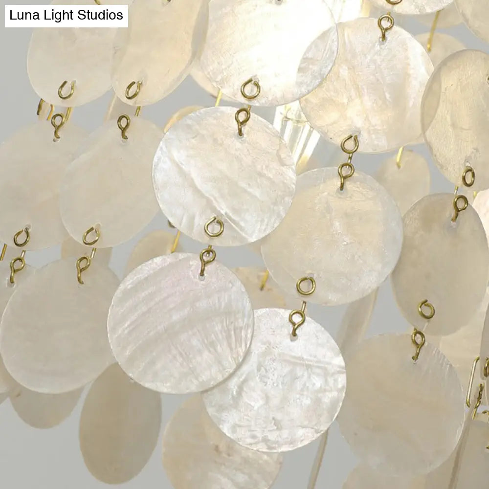 Coastal Gold Natural Shell Wall Mounted Light With Pull Chain - Single-Bulb Disc Lighting