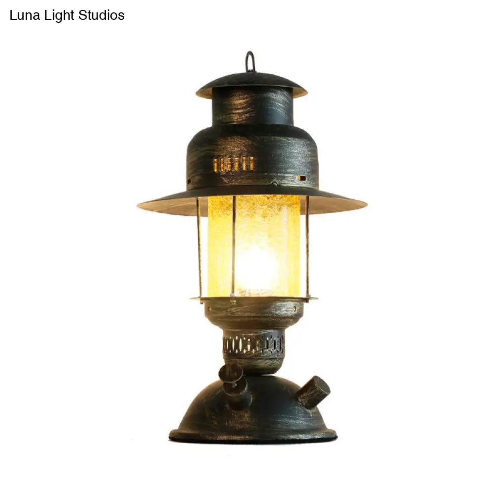 Coastal Yellow Crackle Glass Kerosene Desk Light - Rustic Metal Table Lamp