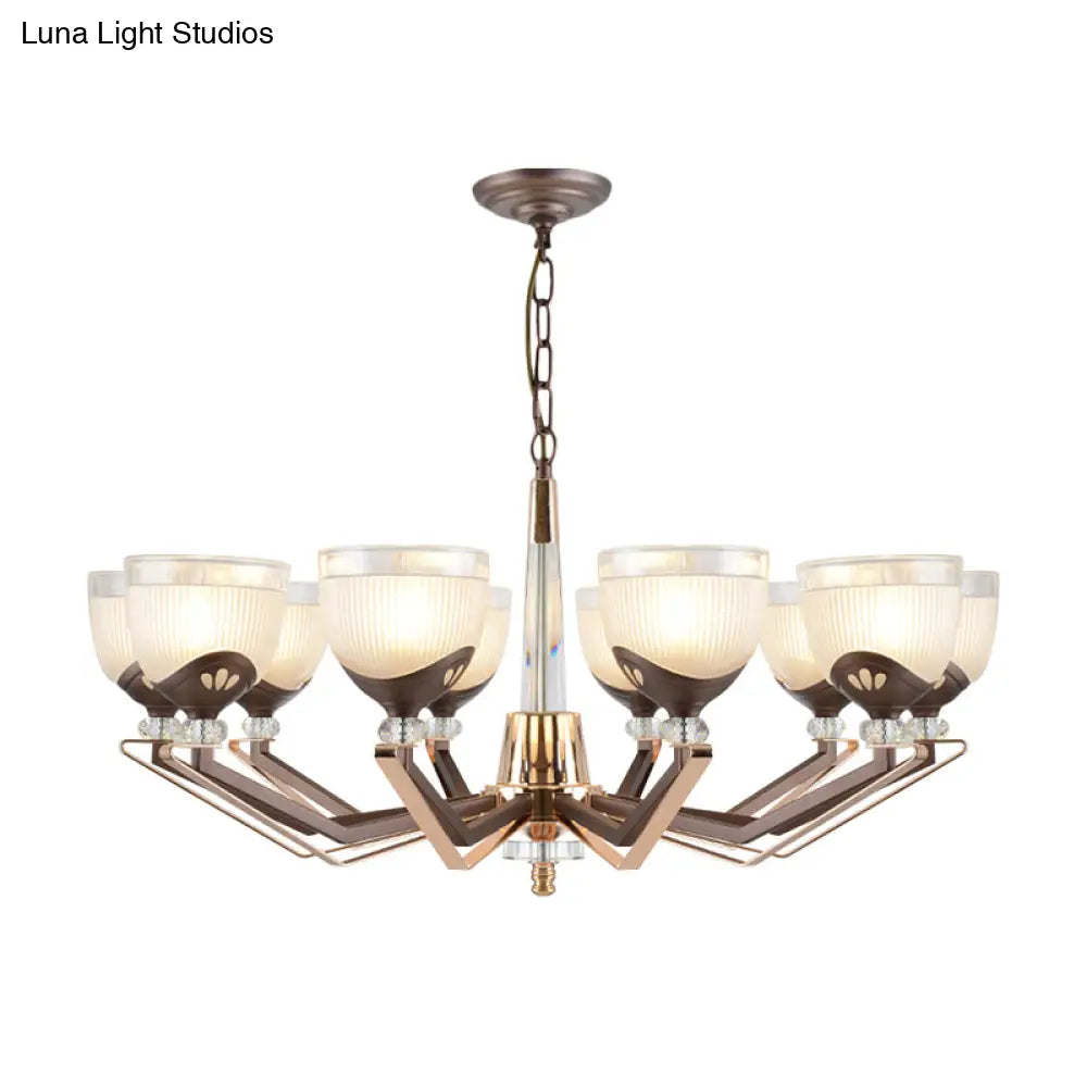 Coffee Bowl Pendant Chandelier - Rural Style Cream Glass Suspension Lighting (3/6/8/10 Heads) Ideal