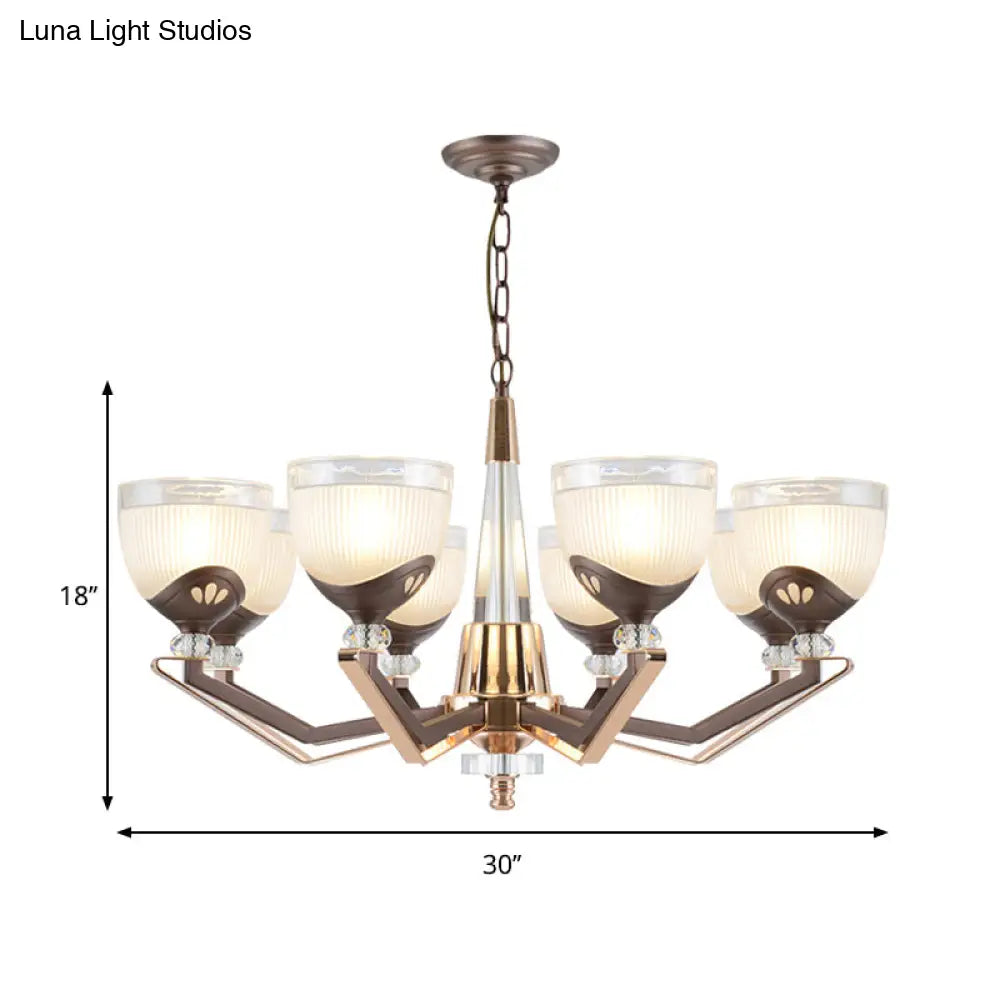 Coffee Bowl Pendant Chandelier - Rural Style Cream Glass Suspension Lighting (3/6/8/10 Heads) Ideal