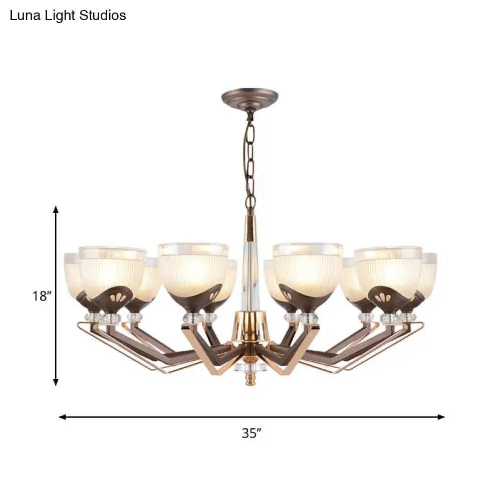 Coffee Bowl Pendant Chandelier - Rural Style Cream Glass Suspension Lighting (3/6/8/10 Heads) Ideal