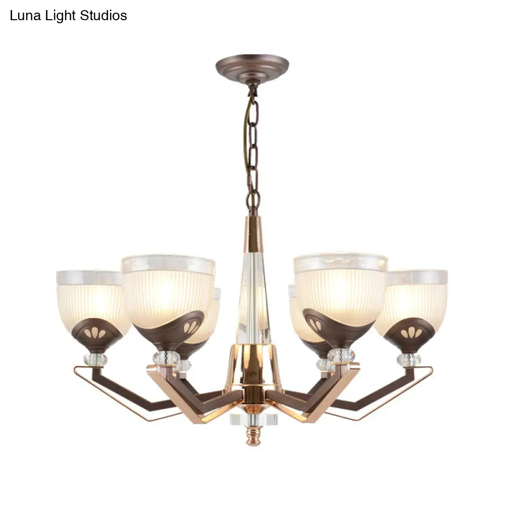 Coffee Bowl Pendant Chandelier - Rural Style Cream Glass Suspension Lighting (3/6/8/10 Heads) Ideal