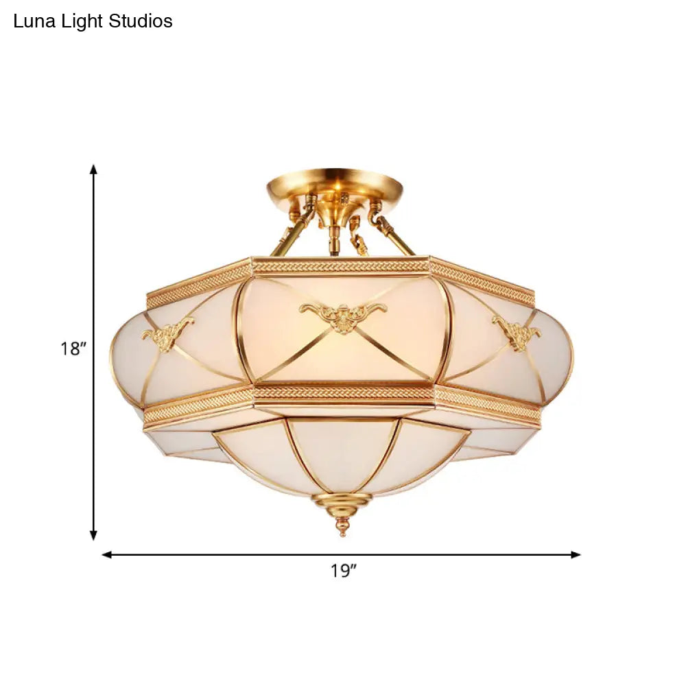 Colonial Opal Glass Flush Light Fixture With 6 Brass Heads For Living Room Ceiling Mount 16-21.5’