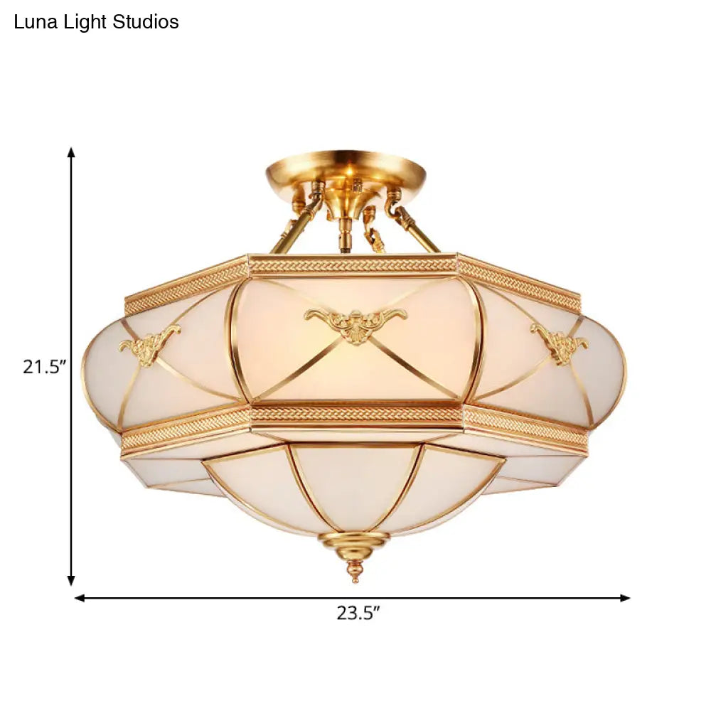 Colonial Opal Glass Flush Light Fixture With 6 Brass Heads For Living Room Ceiling Mount 16-21.5’