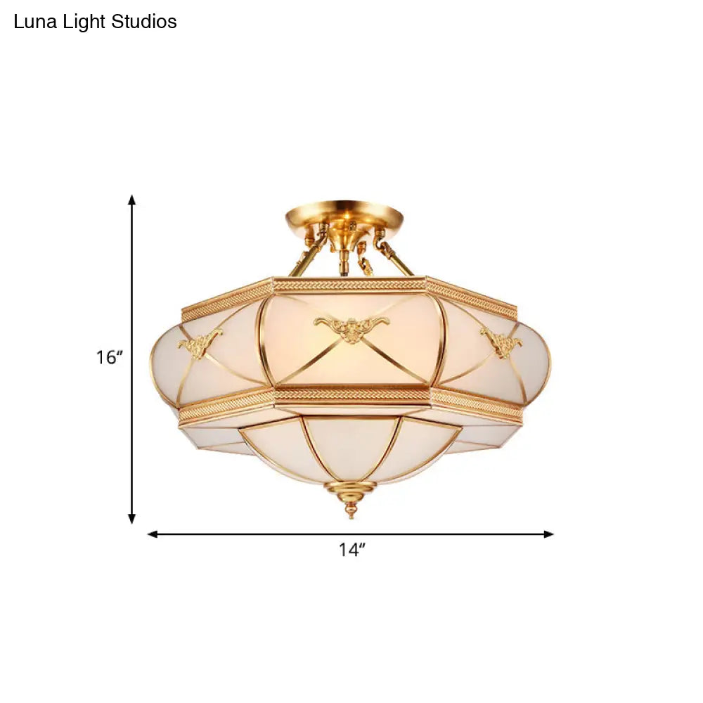 Colonial Opal Glass Flush Light Fixture With 6 Brass Heads For Living Room Ceiling Mount 16-21.5’