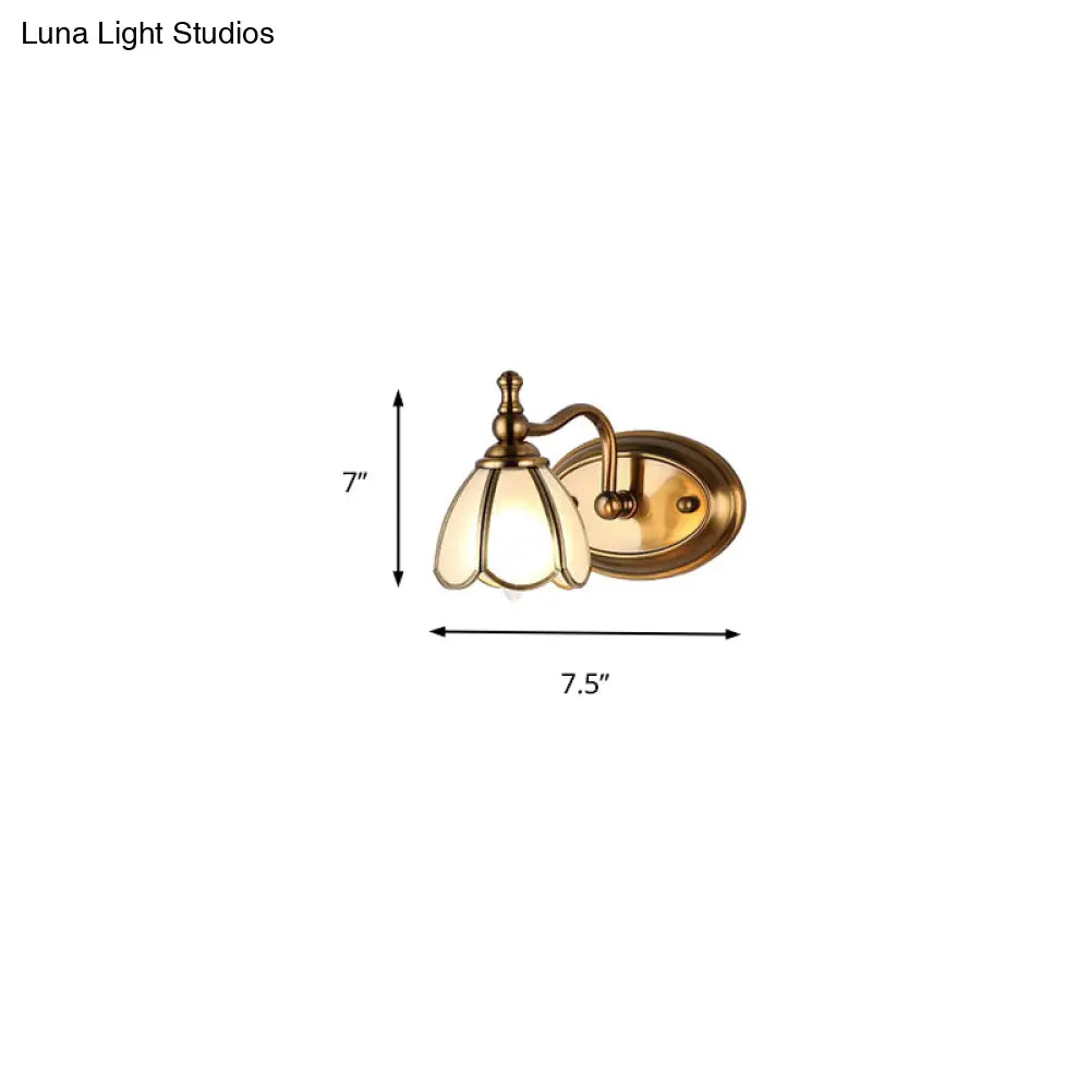 Colonial Opal Glass Vanity Light: Brass Wall Lighting Fixture For Bathroom (1/2/3/4 Heads)
