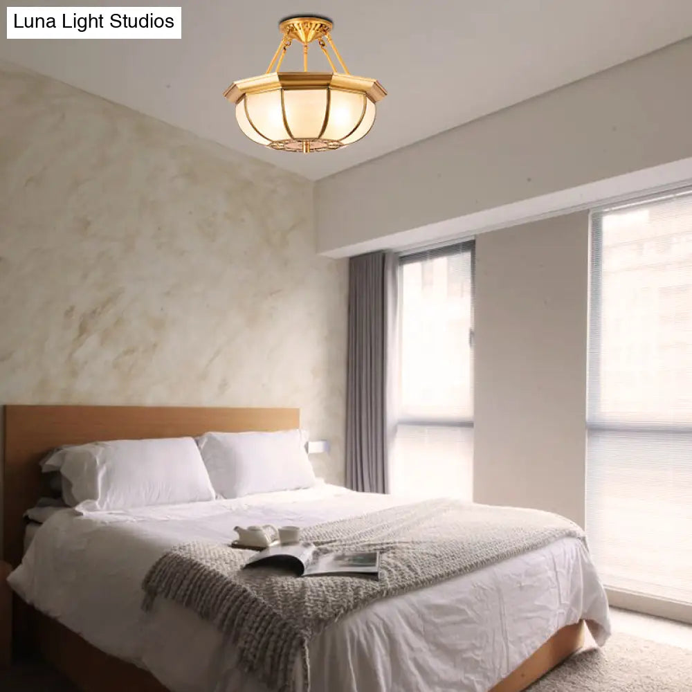 Colonial Oval Ceiling Light Fixture With Cream Glass And Brass Semi-Mount Lighting - Ideal For