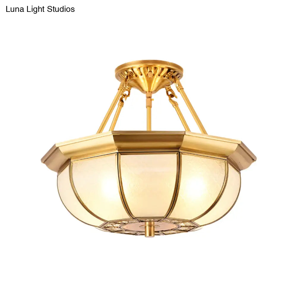 Colonial Oval Ceiling Light Fixture With Cream Glass And Brass Semi-Mount Lighting - Ideal For