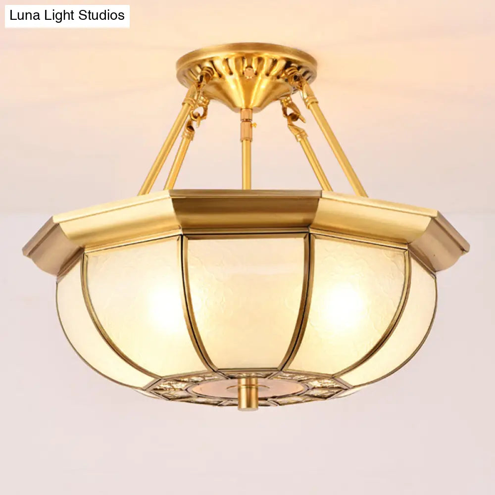 Colonial Oval Ceiling Light Fixture With Cream Glass And Brass Semi-Mount Lighting - Ideal For