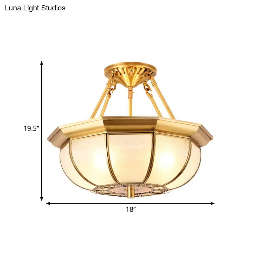 Colonial Oval Ceiling Light Fixture With Cream Glass And Brass Semi-Mount Lighting - Ideal For