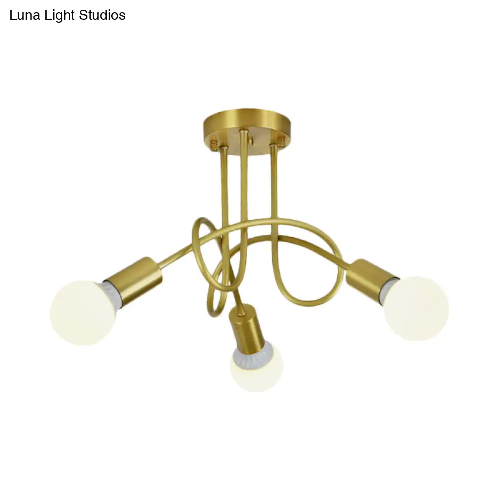 Colonial Sputnik Semi Flush Mount Ceiling Light In Gold With Opal Glass Shade - 3/4/5-Light Metal