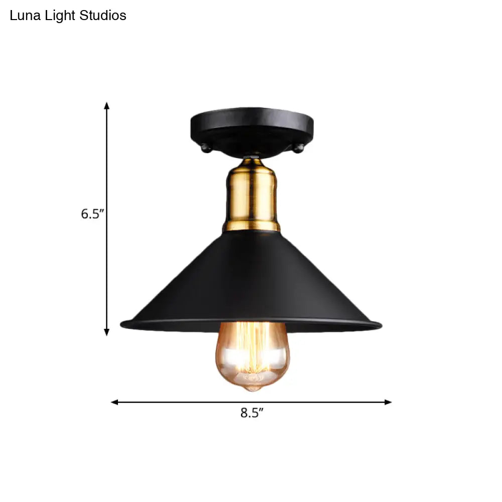 Conic Semi - Flush Mount Vintage Light - Stylish Black/White Metallic Ceiling Lighting