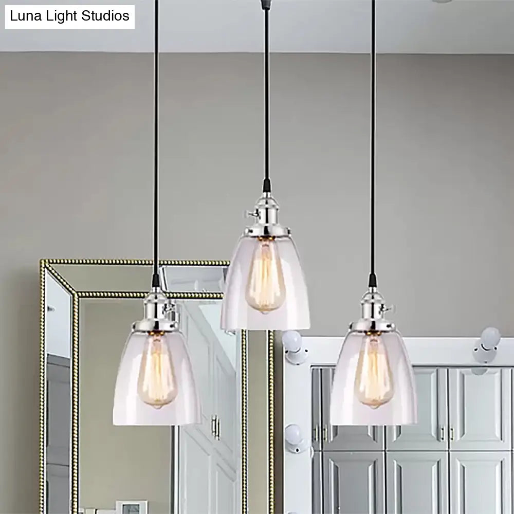 Conical Clear Glass Pendant Light Set - 3 Lights Industrial Style Chrome Finish