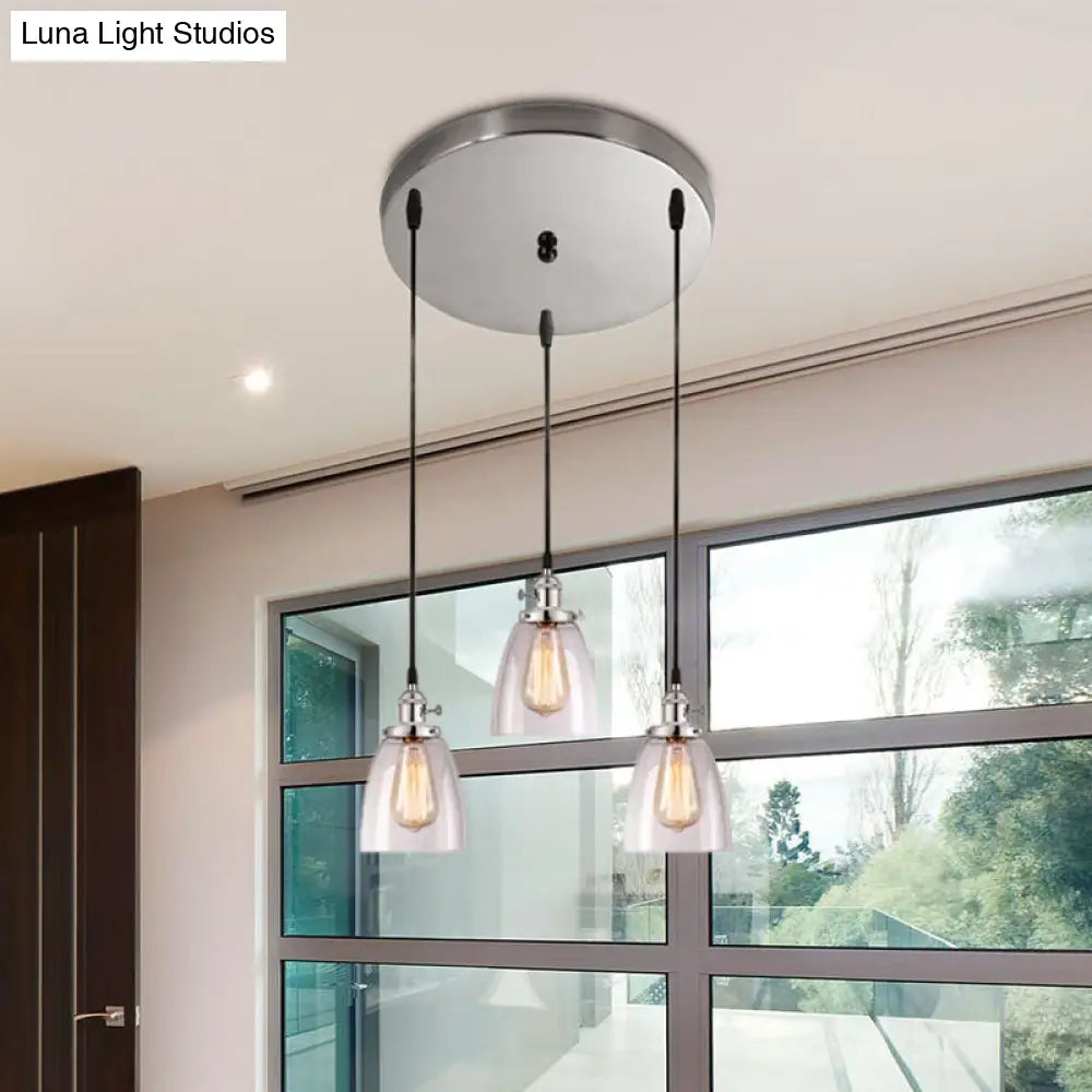 Conical Clear Glass Pendant Light Set - 3 Lights Industrial Style Chrome Finish