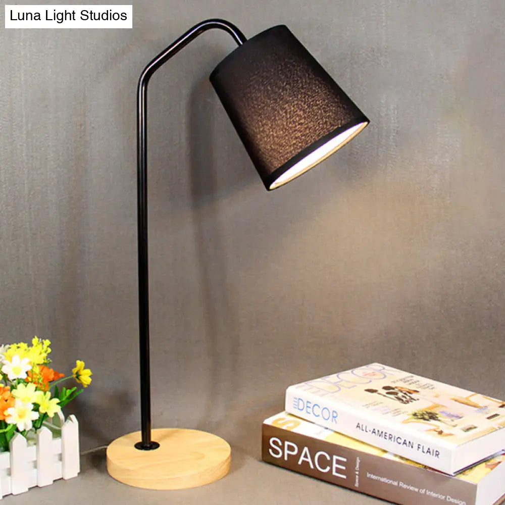 Conical Fabric Task Light: Modern 1-Bulb Black Small Desk Lamp With Beige Wood Base