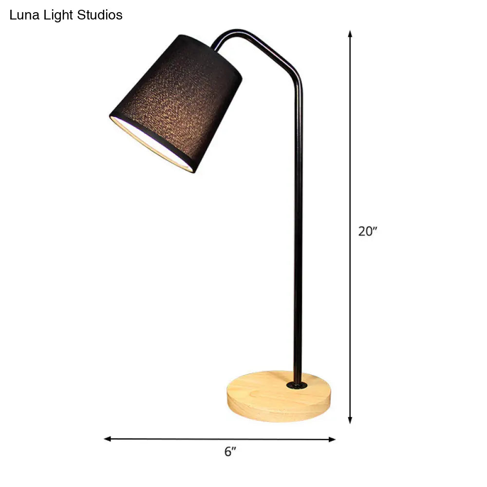 Conical Fabric Task Light: Modern 1-Bulb Black Small Desk Lamp With Beige Wood Base