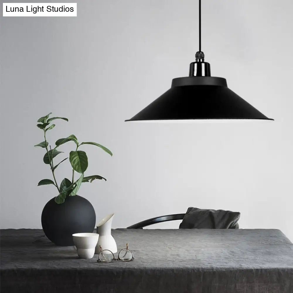 Conical Metal Hanging Light With Rolled Edge - 1-Light Ceiling Suspension Lamp For Loft Décor