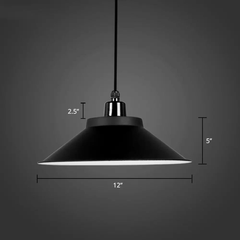 Conical Metal Hanging Light With Rolled Edge - 1-Light Ceiling Suspension Lamp For Loft Décor